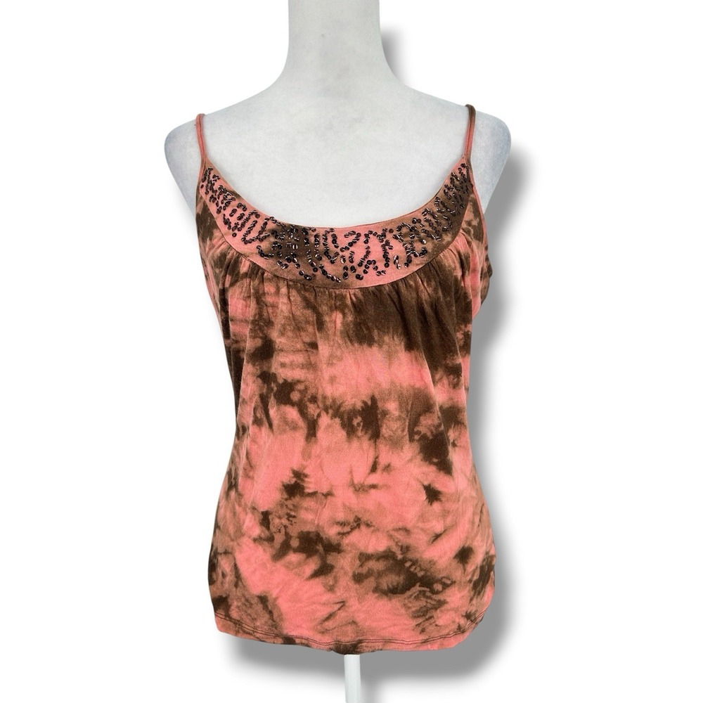 Y2K INC Beaded Tie Dye Cami Top M Modal Boho Festival Hippie Indie Grunge Straps